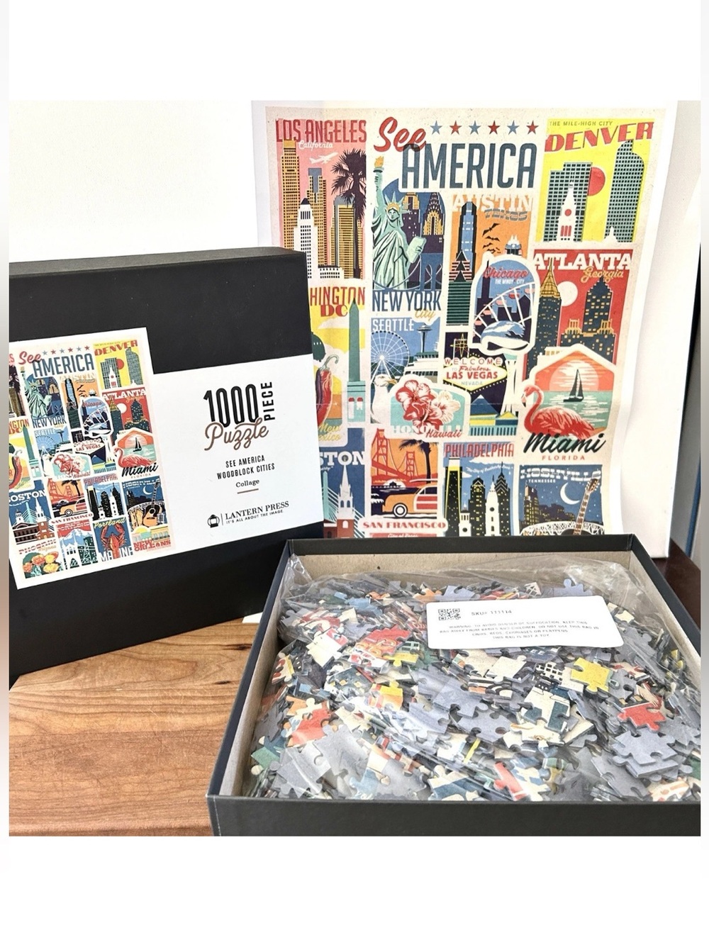 Lantern Press 1000pc Jigsaw Puzzle See America Woodblock Cities *FREE 2nd Puzzle